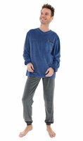 Heren pyjama velours met V-hals Art.451150 Blauw