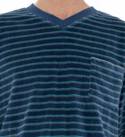 Heren pyjama velours katoen met V-hals Art. 451153 Blauw