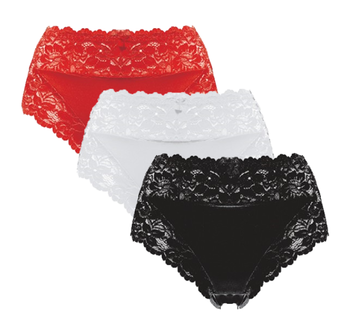 3-Pack J&amp;C Dames tailleslip met kant H805 Wit/Zwart/Rood