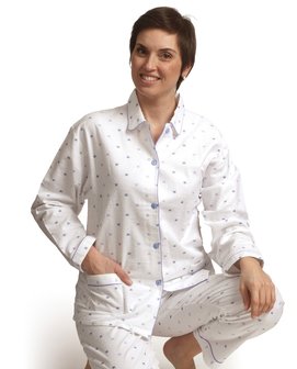 Cocodream Dames Flanel Pyjama Wit met strikje 
