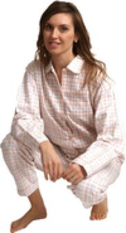 Cocodream Dames Flanel Pyjama Ruit-Peach