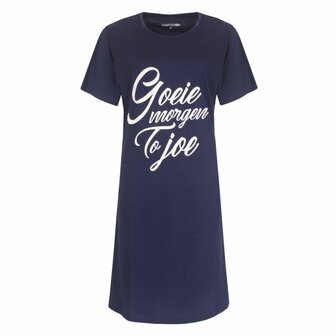 Dames Big Shirt Navy met print &#039;&#039;Goeie morgen to jou&#039;&#039;