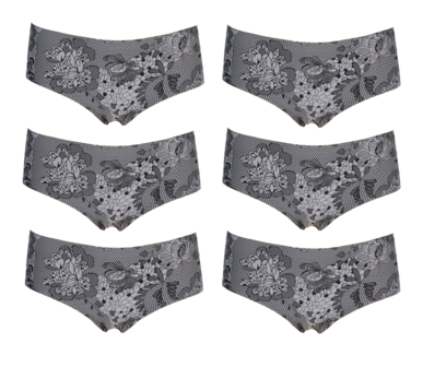 6-pack Naadloze dames Hipster J&amp;C met bloemmotief Zwart