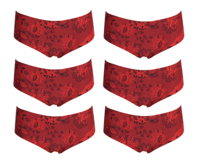 6-pack Naadloze dames Hipster J&amp;C met bloemmotief Rood