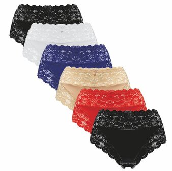 6-Pack J&amp;C Dames tailleslip met kant H805 Mix