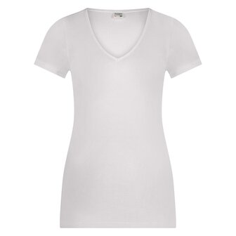 2-PACK BEEREN DAMES T-SHIRT MET V-HALS EN KORTE MOUW M3000 WIT