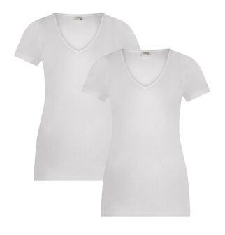 2-PACK BEEREN DAMES T-SHIRT MET V-HALS EN KORTE MOUW M3000 WIT