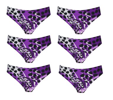 6-pack J&amp;C Naadloze dames string 1707 Paars geprint