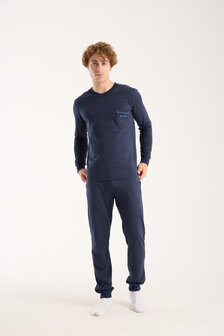 Heren pyjama 100% Katoen met V-hals van Gionettic Navy