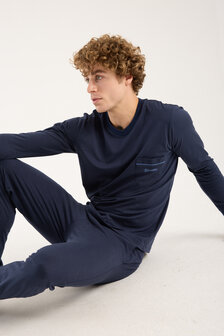Heren pyjama 100% Katoen met V-hals van Gionettic Navy