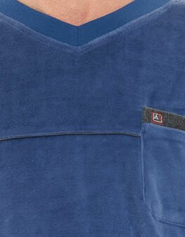 Heren pyjama velours met V-hals Art.451150 Blauw