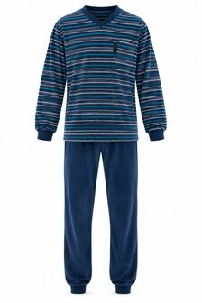 Heren badstof pyjama met V-hals  Blauw