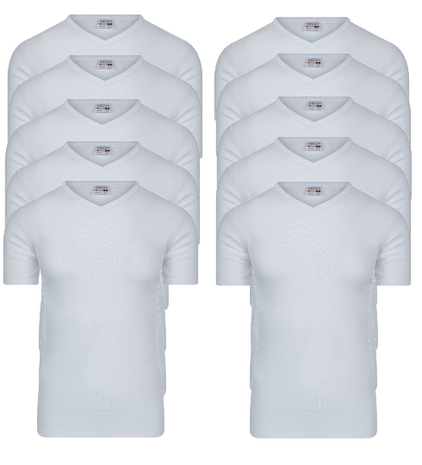 Beeren 9+1-pack Heren T-shirts met V-hals en K.M. M3000 Wit