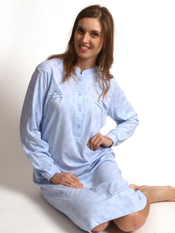 Cocodream Dames nachthemd met lange mouw Blauw Waaiers