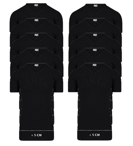 Beeren 10-Pack extra lange heren T-shirts met V-Hals M3000 Zwart