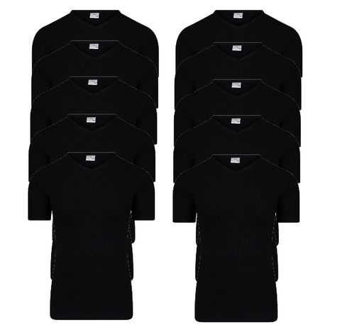 Beeren  9+1 -pack Heren T-shirts met V-hals en K.M. M3000 Zwart
