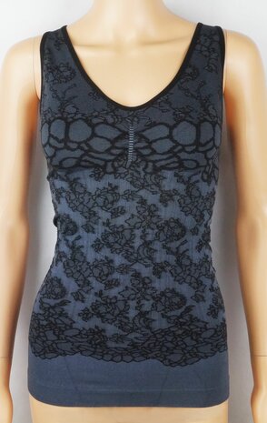 Dames top corrigerend met geboorduurde print J&C Zwart