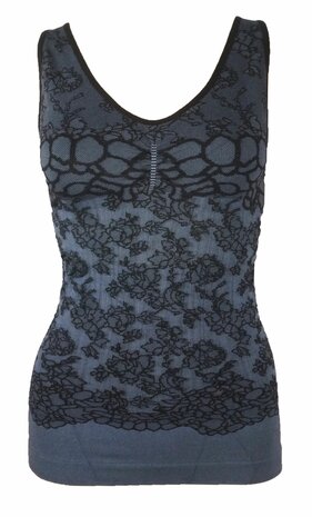 Dames top corrigerend met geboorduurde print J&C Zwart