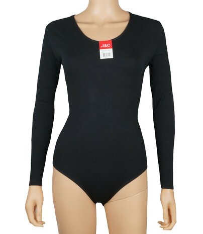 Dames katoenen body 6860 J&C met lange mouw Zwart