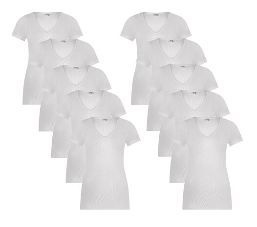 10-PACK BEEREN DAMES T-SHIRT MET V-HALS EN KORTE MOUW M3000 WIT