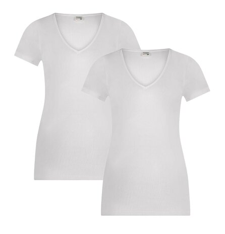 2-PACK BEEREN DAMES T-SHIRT MET V-HALS EN KORTE MOUW M3000 WIT