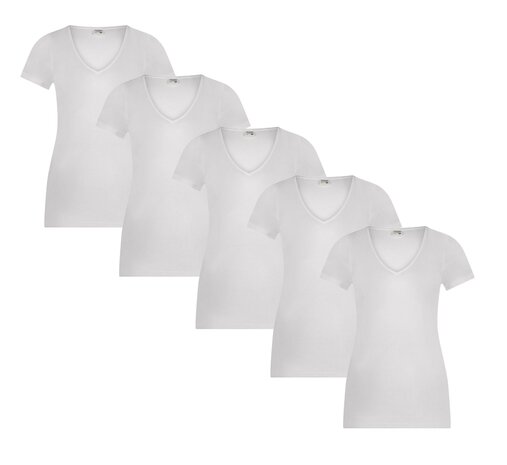 5-PACK BEEREN DAMES T-SHIRT MET V-HALS EN KORTE MOUW M3000 WIT