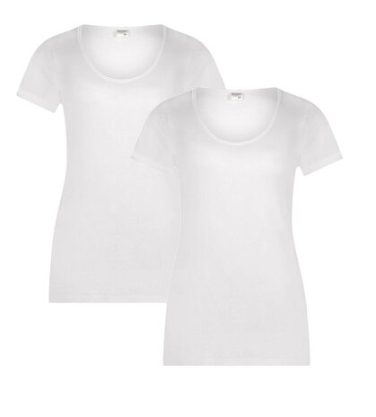 2-PACK BEEREN DAMES T-SHIRT MET O-HALS EN KORTE MOUW M3000 WIT