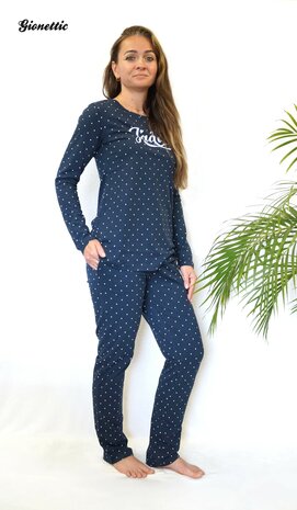Dames katoenen Pyjama Jade van Gionettic met lange mouw 