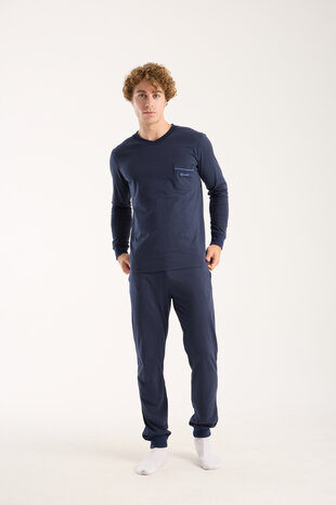 Heren pyjama 100% Katoen met V-hals van Gionettic Navy