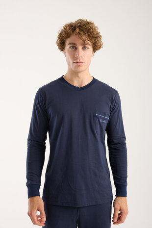 Heren pyjama 100% Katoen met V-hals van Gionettic Navy