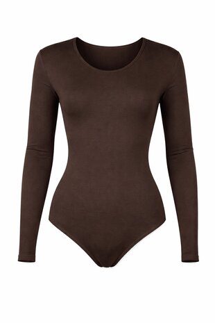 Dames katoenen body 6860  J&C met lange mouw Bruin