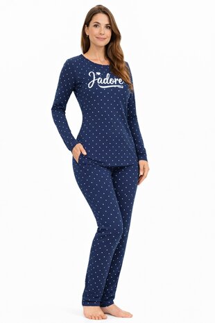 Dames katoenen Pyjama Jade van Gionettic met lange mouw 