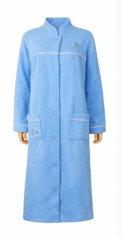 Dames lange ochtendjas met knoopsluiting Blue
