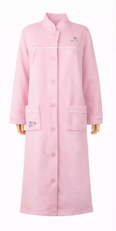 Dames lange ochtendjas met knoopsluiting Roze