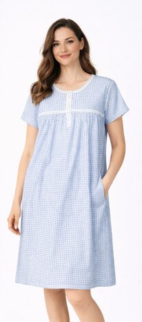 Dames nachthemd 100% katoen van Eskimo Blauw