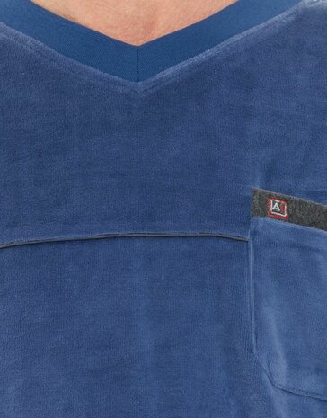 Heren pyjama velours met V-hals Art.451150 Blauw