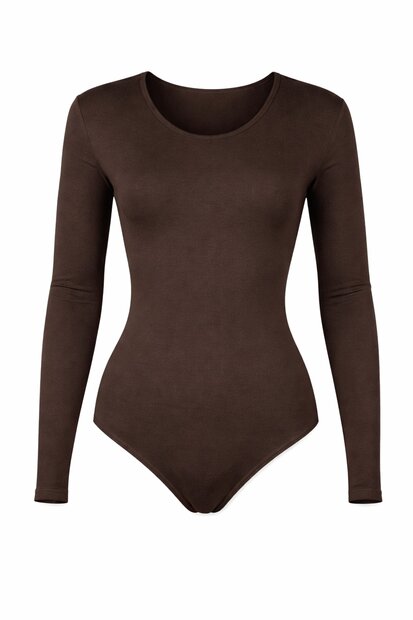 Dames katoenen body 6860  J&amp;C met lange mouw Bruin