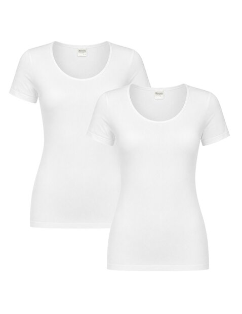 2-PACK BEEREN DAMES T-SHIRT MET O-HALS EN KORTE MOUW M3000 WIT