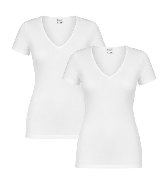 2-PACK BEEREN DAMES T-SHIRT MET V-HALS EN KORTE MOUW M3000 WIT