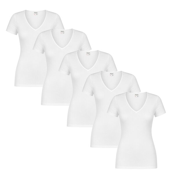 5-PACK BEEREN DAMES T-SHIRT MET V-HALS EN KORTE MOUW M3000 WIT