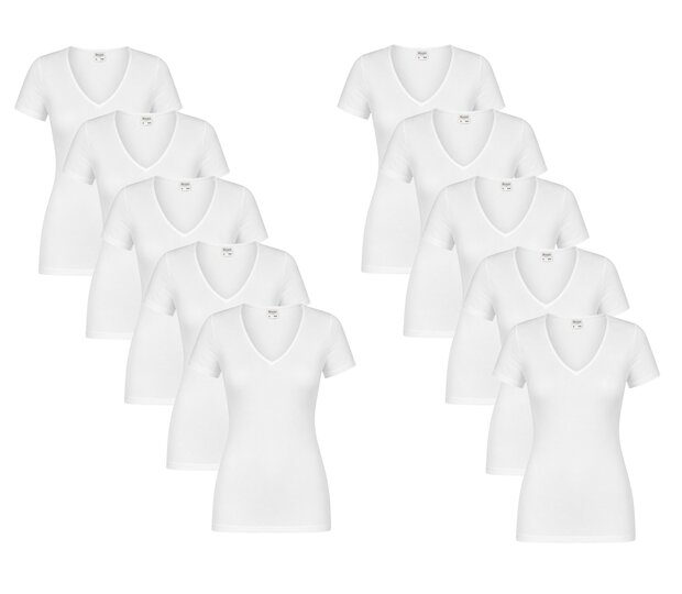 10-PACK BEEREN DAMES T-SHIRT MET V-HALS EN KORTE MOUW M3000 WIT