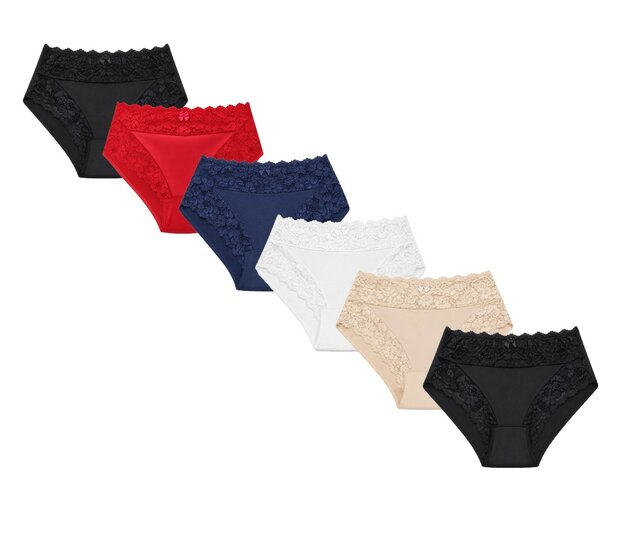 6-Pack J&amp;C Dames tailleslip met kant H805 Mix