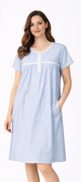 Dames nachthemd 100% katoen van Eskimo Blauw