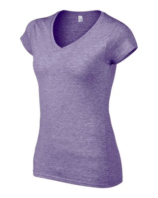 Softstyle Dames T-shirt met V-Hals Heather Purple