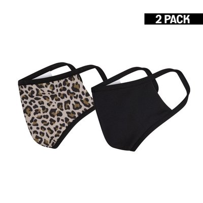Beeren Dames 2-Pack Mondkapjes Leopard/Zwart maat S