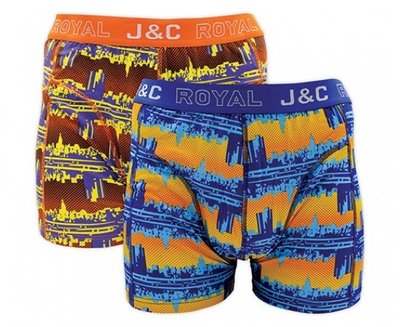 J&C 2-pack Heren boxershorts H225-30029 Blauw/Oranje