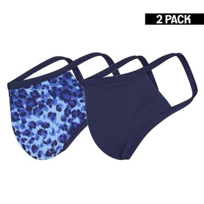 Beeren Dames 2-Pack mondkapjes Panter/Donkerblauw maat S