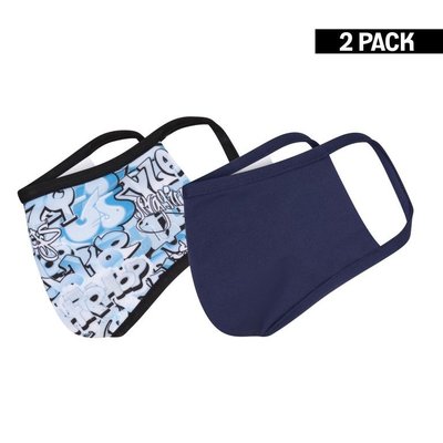 Beeren Jongens 2-Pack Mondkapjes Graffiti/Donkerblauw 10-16 jaar