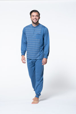 Gentlemen Heren pyjama met knoopsluiting Blauw met wit gestreept