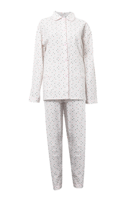 Cocodream Dames Flanel Pyjama Hartjes Wit